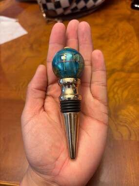 Rotary International Marine Blue Gemstone Globe Wine Bottle Stopper